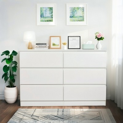 JUJABU 47.2" Modern Wooden 6-Drawer Dresser with Hidden Handles for Bedroom, Living Room, or Entryway