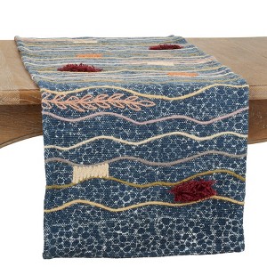 Saro Lifestyle Saro Lifestyle Block Print Embroidered Runner, Multi, 16" x 72" - 1 of 4