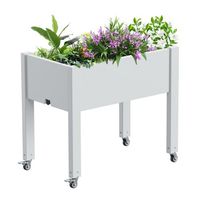 NAYSAYE Raised Garden Bed Resin Planter Box Ergonomic Design with Swivel Lockable Wheels for Backyard Patio Balcony, Light Gray, 30"*17.7"*28.89"
