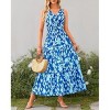 Womens Summer Dress V Neck Elastic Waist Sleeveless Floral Elegant Casual Maxi Dress - 3 of 4