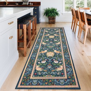 Modern Washable Area Rug, Soft Floral Floor Cover with Non Slip Backing, Low Pile Stain Resistant Foldable Carpet for Living Room - 1 of 4