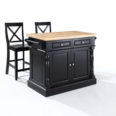 Oxford Kitchen Island with 2 X-Back Stools Black - Crosley