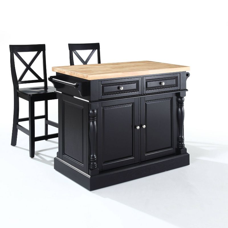 Oxford Kitchen Island with 2 X-Back Stools Black - Crosley, 1 of 9