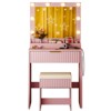 KTMBDW Fluted Makeup Vanity Desk with Mirror and Lights, Modern Vanity Table with Drawer & 3 Compartment, Dressing Table Set with Stool for Bedroom - 4 of 4