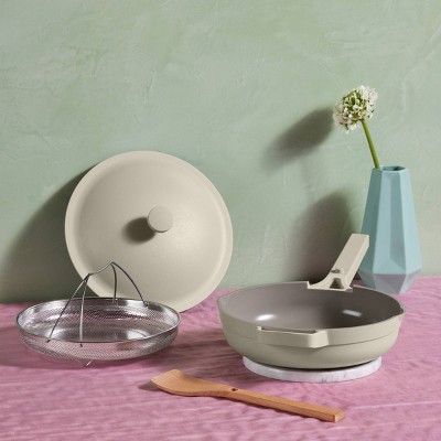 10.5-Inch Steam Ceramic Nonstick Versatile Frying Pan with Wooden Handle