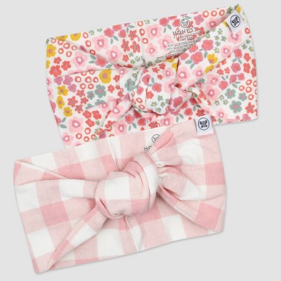Honest Baby Girls' 2pk Organic Cotton Meadow Floral Knotted Headband - Pink