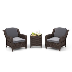 Tangkula Set of 3 Furniture Set w/ Cushions & Tempered Glass Coffee Table Gray - 1 of 3