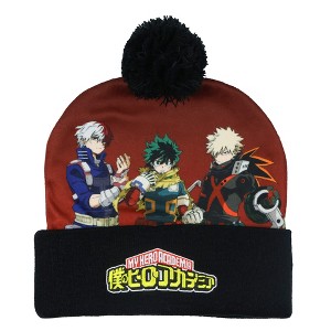 My Hero Academia Beanie Deku Shoto Bakugo Sublimated Knit Cuffed Winter Hat with Pom Multicolored - 1 of 4