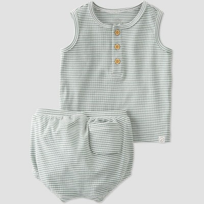 Image of Little Planet by Carter’s Organic Baby 2pc Ribbed Striped Coordinate Set - Blue 12M