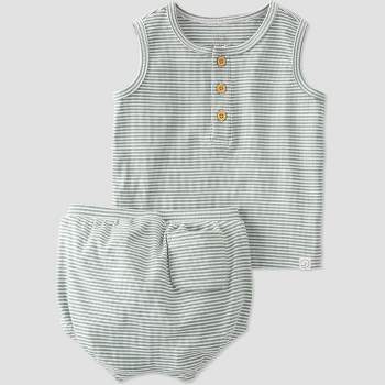 Little Planet by Carter’s Organic Baby 2pc Ribbed Striped Coordinate Set - Blue