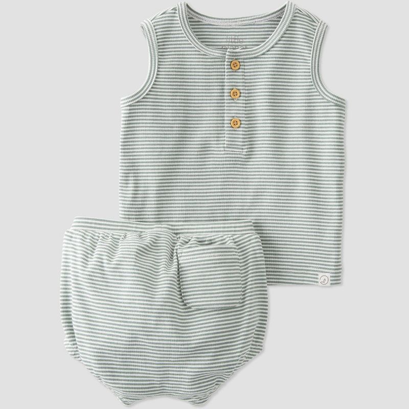 Little Planet by Carter’s Organic Baby 2pc Ribbed Striped Coordinate Set - Blue, 1 of 5