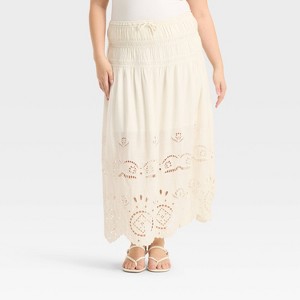 Women's High-RIse Embroidered Eyelet Drop Waist A-Line Skirt - Future Collective - 1 of 3