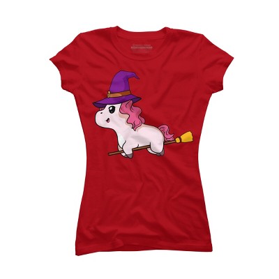 Junior's Design By Humans Witch Unicorn Halloween T Shirt By thebeardstudio T-Shirt