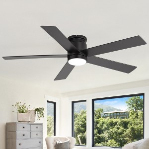 Airsurfer 52" Ceiling Fan with 3 Colors Led Light,Matte Black Ceiling Fan with 5 Plywood Blades,Memory Function,6 Speeds Motor,Remote Control Included - 1 of 4