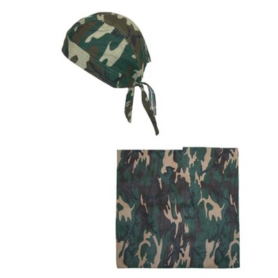CTM Men's Cotton Lined Camo Skull Do Rag Cap with Bandana Kit