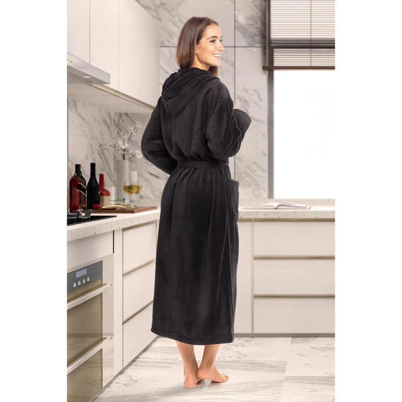 ADR Women's Classic Winter Bath Robe, Hooded Soft Cozy Plush Fleece Bathrobe Loungewear, 4 of 8