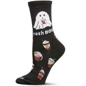 Memoi Women's Fresh Boo Holiday Crew Socks Black 9-11 - 1 of 3