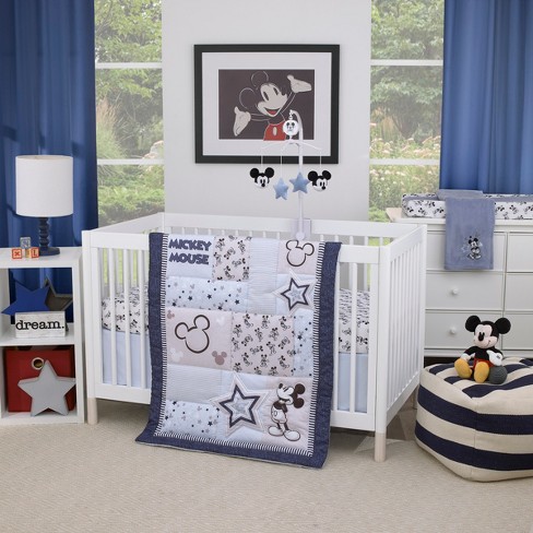 Disney Mickey Mouse Timeless Mickey Blue Gray And White Stars And Icons 3 Piece Nursery Crib Bedding Set Target