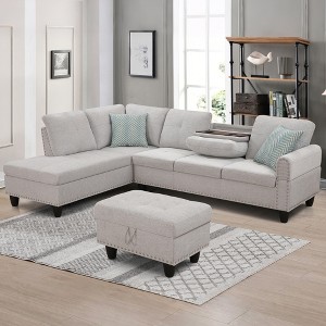 MOONMISS 97" Polyester Fabric Sectional Sofa with Lift-top Storage Ottoman, Tufted Design - 1 of 4