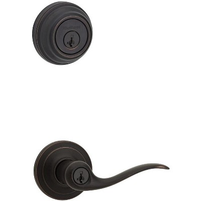 Photo 1 of Kwikset-SmartKey-Tustin-Venetian-Bronze-Entry-Lever-and-Deadbolt-Set-KW1-1-3-4-in