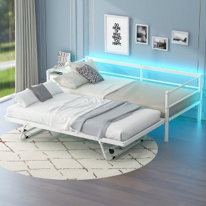 Merax Modern Twin Size Metal Daybed with Adjustable Pop-Up Trundle & LED Light Strip - 1 of 4