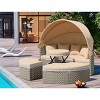 4 Piece Outdoor Wicker Patio Furniture Set,Round Sectional Sofa with Retractable Canopy,Patio Daybed with Adjustable Table,Cushions-Coolbibila - 3 of 4