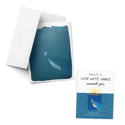 Love Note Whale Greeting Card & Enambel Pin by Ramus & Co