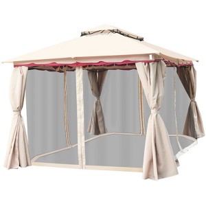 Tangkula 13'x10'Outdoor Canopy Gazebo Art Steel Frame 2-Tiers Party Patio Large Canopy Gazebo W/Netting&Side Walls - 1 of 4