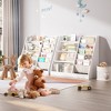 35 in. Wide White Finish 4 Shelf Bookcase with Cotton Linen Storage Sling Pockets - 2 of 4