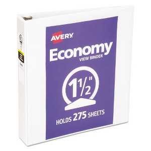 Avery Economy View Binder with Round Rings , 3 Rings, 1.5" Capacity, 11 x 8.5, White, (5726) - 1 of 4