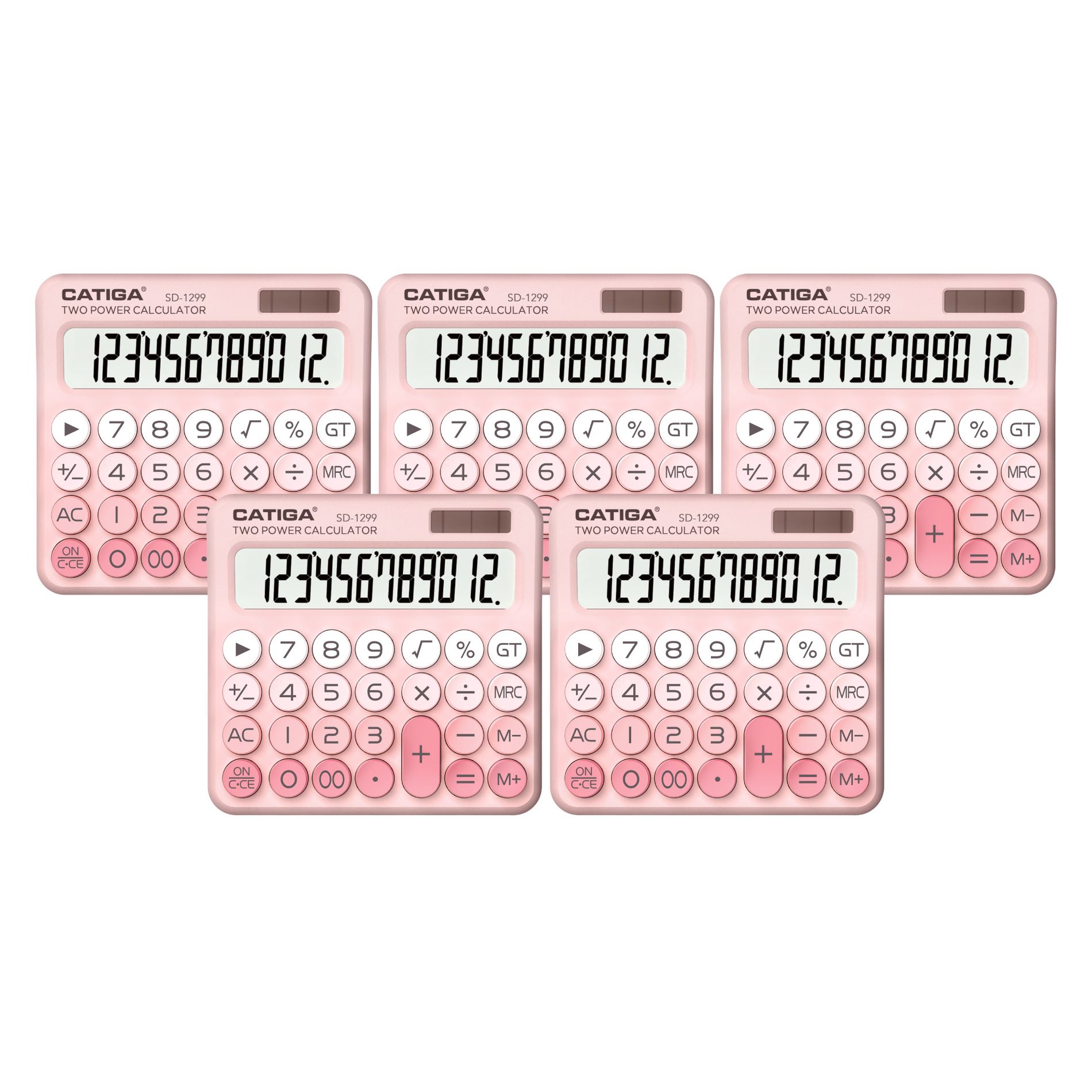 CATIGA Mechanical Switch Calculator with Solar and Battery Dual Power, 12-Digit Large LCD Display, SD-1299 PK-5PK