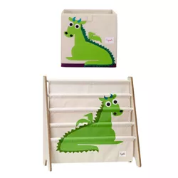3 Sprouts Kids Childrens Foldable Felt Storage Cube Bin Box and Shelf Organizer Baby Room Bookcase Furniture, Friendly Green Dragon