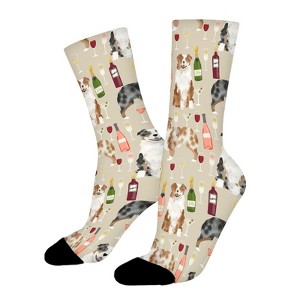Australian Shepherd Wine Women Printed Crew Socks Funny Funky Socks Soft Polyester Novelty Gifts for Artists Men - 1 of 4