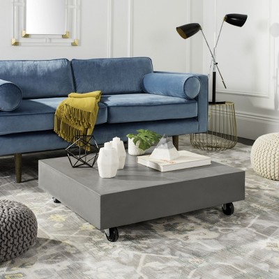 Gargon Dark Gray Concrete Square Coffee Table with Casters