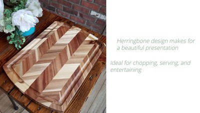 Acacia Herringbone Rectangular Cutting Board with Side Grooves
