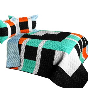 Slickblue Handmade Full/Queen Quilt Set, Vermicelli Quilting, Quilt & 2 Shams, 5 Geometric Patchwork, 3-Piece - 1 of 4
