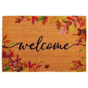 Juvale Autumn Leaves Doormat for Thanksgiving, Coir Welcome Door Mat for Fall Decor, 36"L x 24"W - 1 of 4