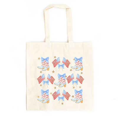 City Creek Prints Coquette Patriotic Cowgirl Boots Chart Canvas Tote Bag - 15x16 - Natural