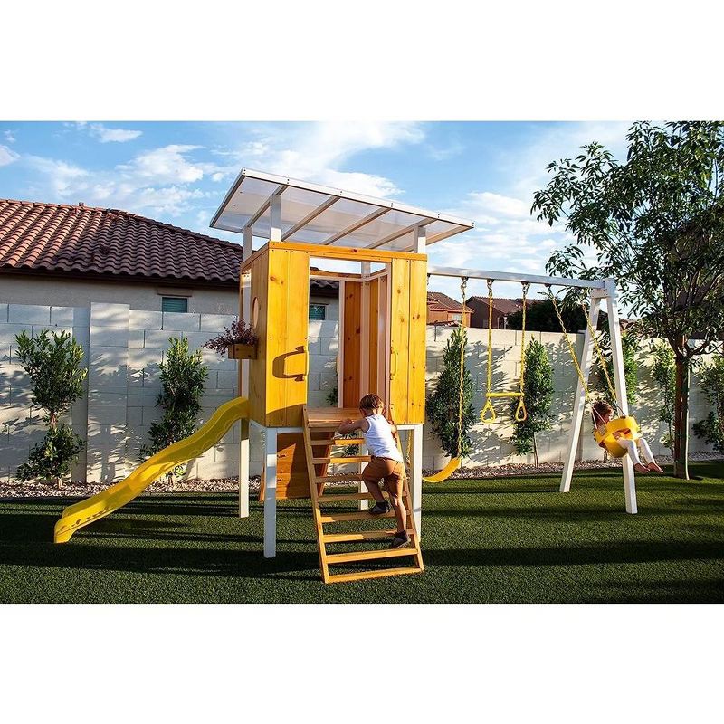 Avenlur Outdoor Swing Set: Clubhouse, slide, rock climbing wall, 2 swings, and more! Perfect for toddlers and kids ages 3-11, 3 of 8