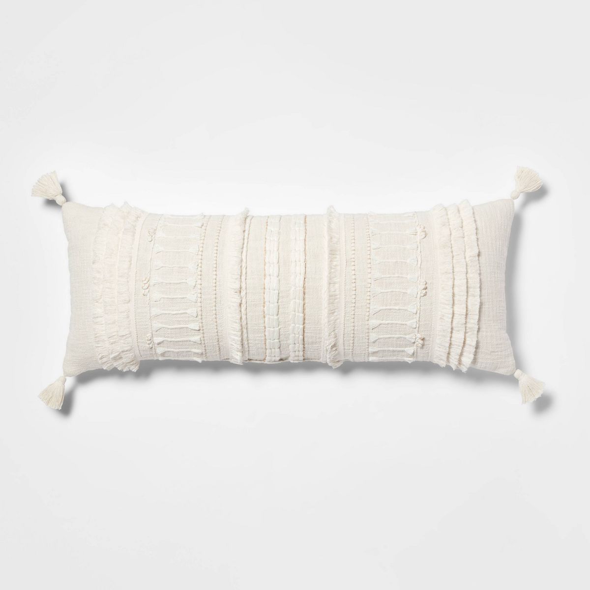 Oversized Oblong Woven Knotted Fringe Decorative Throw Pillow Natural - Threshold™: Cotton, Indoor Rectangle Accent Pillow