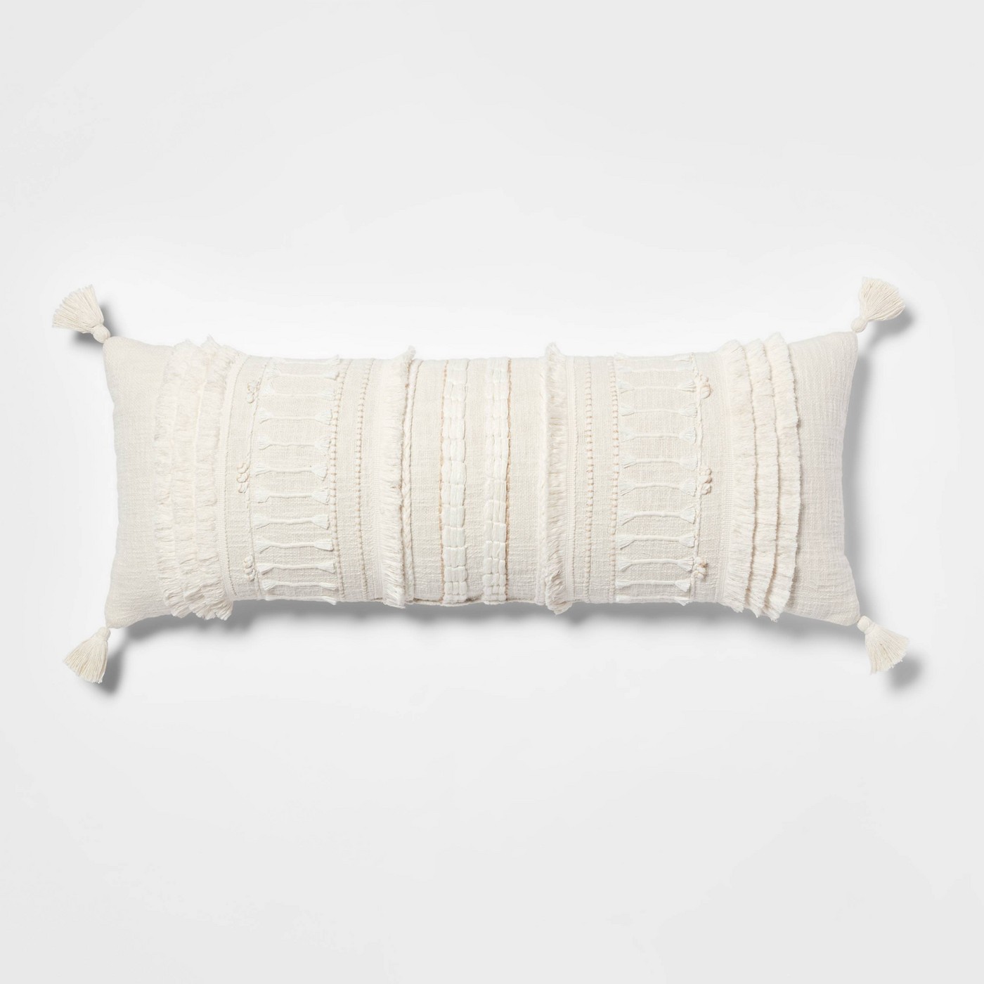 Oversized Oblong Woven Knotted Fringe Decorative Throw Pillow Natural by Threshold