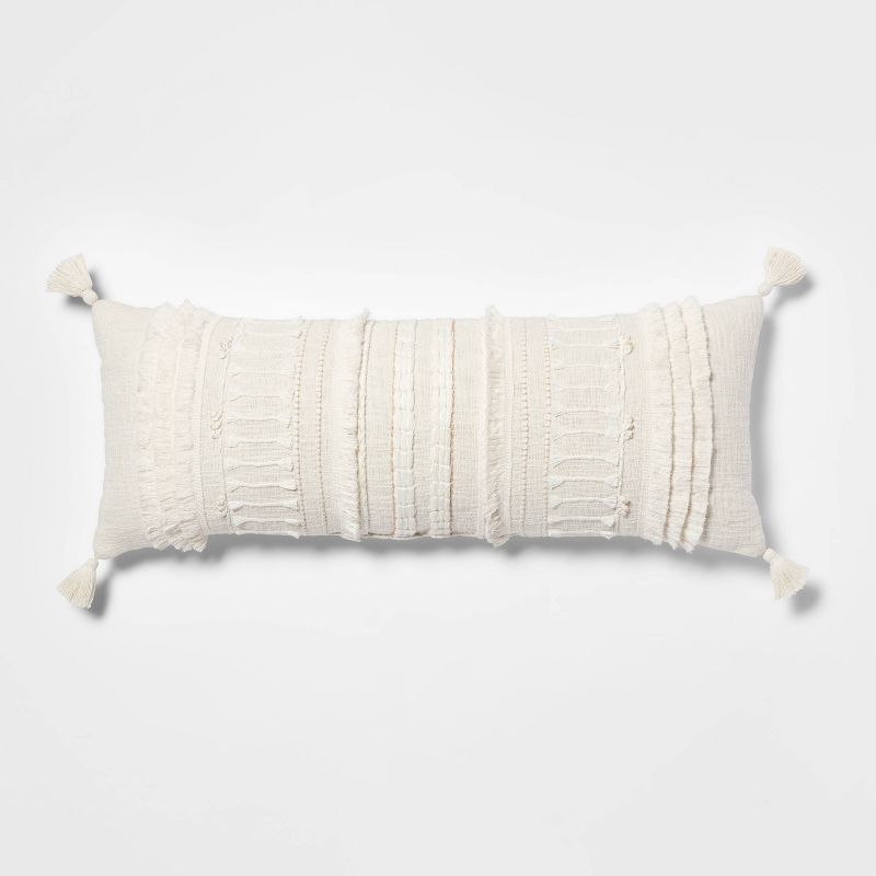 Oversized Oblong Woven Knotted Fringe Decorative Throw Pillow Natural - Threshold&#8482;, 1 of 11