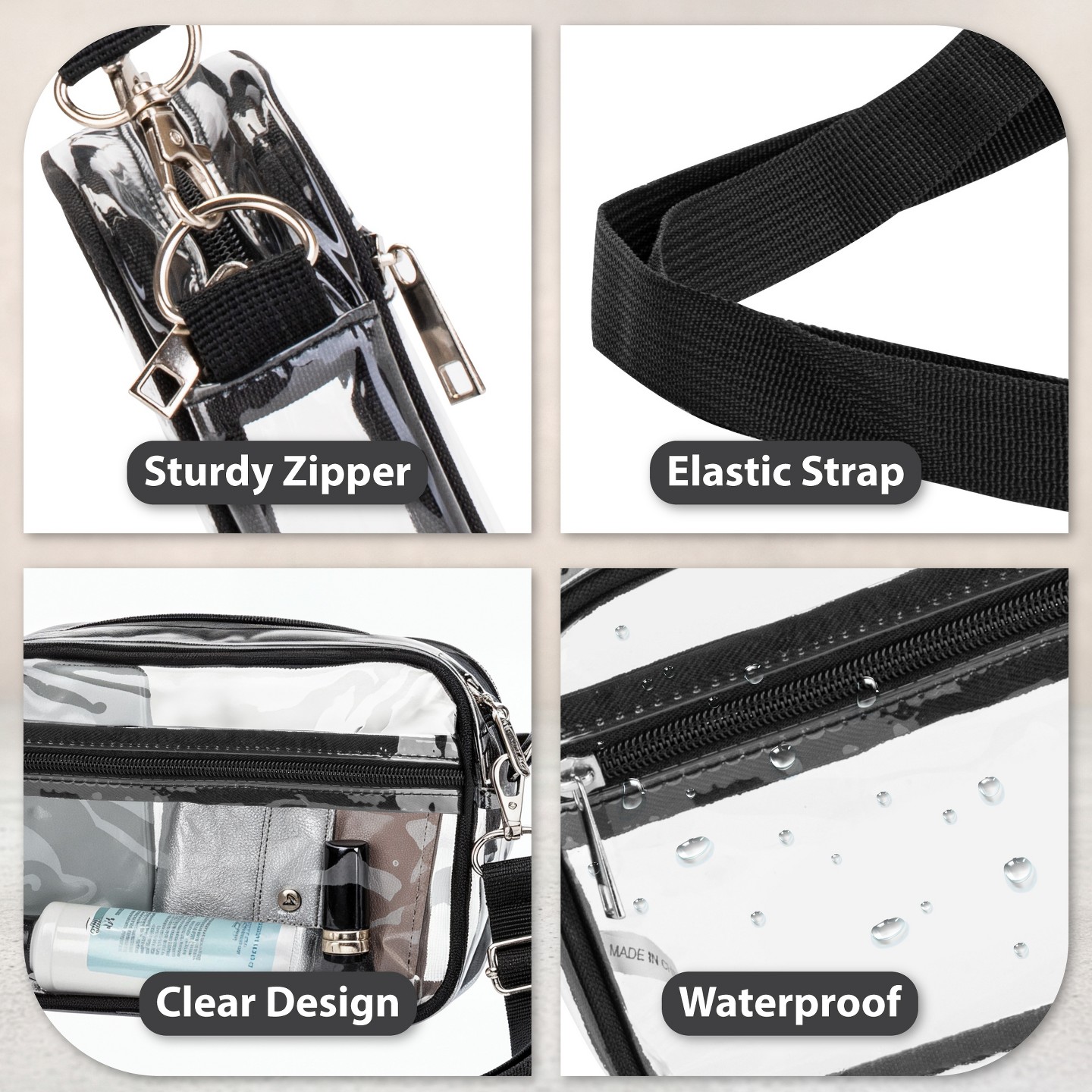 Сумка Garnen Clear Bag for Stadium Events, Clear Purse Crossbody, Clear Stadium Approved Bags See Through Bag With Zipper and Adjustable Strap — фото 5