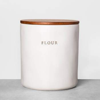 128oz Stoneware Flour Canister with Wood Lid Cream/Brown - Hearth & Hand™ with Magnolia