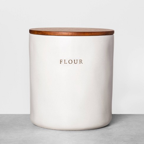 128oz Stoneware Flour Canister With Wood Lid Cream/brown - Hearth