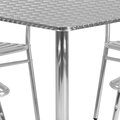 31.5" Square Stainless Steel and Aluminum Dining Set for 4