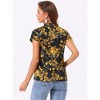 INSPIRE CHIC Women's Satin Stand Collar Work Cap Sleeve Floral Blouse - 3 of 4