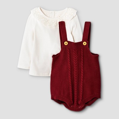 Baby Girls' Ruffle Cable Top & Bottom Set - Cat & Jack™ Maroon 18M