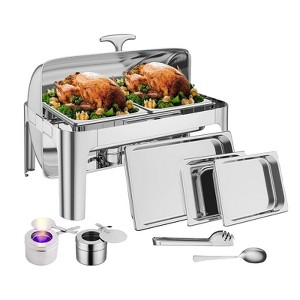9QT Roll Top Chafing Dish Buffet Set, Food-Grade Stainless Steel Chafer for Catering & Events, Includes 1 Full & 2 Half Sized Pans - 1 of 4
