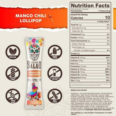 Salud Hydration + Immunity Mango Chili Lollipop Electrolyte Drink Mix - 6pk/0.21oz Sticks